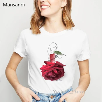 Tričko ženy red rose sukne kvety tlače dievča t-shirt oblečenie 2019 móde t shirt femme harajuku summmer topy kvetinový tričko