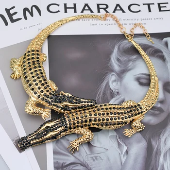 Punk Zlatý Krokodíl Choker Náhrdelník Ženy Drahokamu Veľký Prívesok Náhrdelníky pre Ženy, Nové Módne Šperky, Darčeky Veľkoobchod