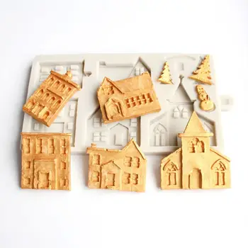 3D Vianočné Dom Silikónové Formy Fondant Cake Zdobenie Nástroje Čokoláda Omietky Sugarcraft Pečenie Plesne dievčatá a chlapci radi