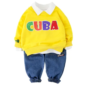 2020 jar bežné detské oblečenie vyhovovali chlapec list dlhý rukáv T-tričko + nohavice Chlapec Nastaviť Detské oblečenie