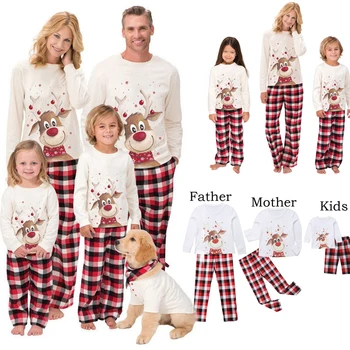 Jeleň Vianočné Pyžamo Nastaviť Otec A Dcéra Dospelé Ženy, Deti, Rodiny Zodpovedajúce Oblečenie Oblečenie Vianoce Sleepwear 2ks/set Top+Nohavice