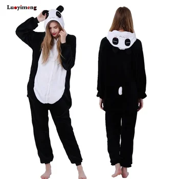 Roztomilý Kreslený Panda Pyžamo Zime S Kapucňou Onesie Dospelých Žien Zvierat Jednorožec Nightie Kigurumi Sleepwear Fleece Nohavice Jumpsuit