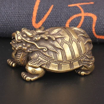 Čínsky Remeselníci Šperky Dragon Korytnačka Pevné Brass Miniatúrne Sošky Starožitné Meď Antik Zviera Zviera Socha Ozdoba Interiéru