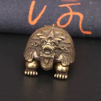 Čínsky Remeselníci Šperky Dragon Korytnačka Pevné Brass Miniatúrne Sošky Starožitné Meď Antik Zviera Zviera Socha Ozdoba Interiéru