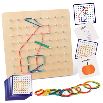 Coogam Drevené Hračky Geoboard Matematické Manipulatívne Blok-30Pcs Vzor Karty Geo Doska s gumičky KMEŇOVÝCH Puzzle pre Deti