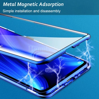 360 Úplné Pokrytie Magnetické Adsorpcie Kovové Flip Telefón Puzdro Pre Samsung Galaxy A7 2018 Dvojité Sklo Coque SamsungA7 GalaxyA7 Fundas
