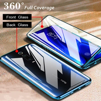 360 Úplné Pokrytie Magnetické Adsorpcie Kovové Flip Telefón Puzdro Pre Samsung Galaxy A7 2018 Dvojité Sklo Coque SamsungA7 GalaxyA7 Fundas