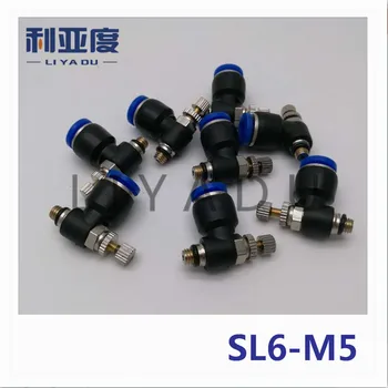 40PCS/VEĽA SL6-M5 Pneumatické rýchle L typ škrtiaci ventil pneumatického spoločné Pneumatické armatúry