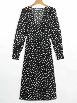 Yinlinhe Black Polka Dot Zábal Šaty Žien Pohľadu Jarné Letné Šaty s Dlhým Rukávom Vintage Dlho Šifón Šaty Party oblečenie 1957