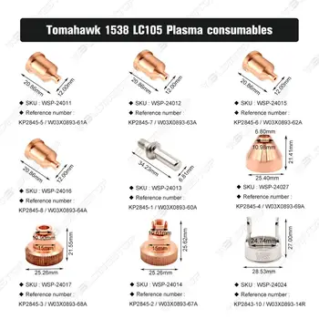 Tomahawk 1538 LC105 Pochodeň Plasma Cutter Elektródy 1.7 mm/1,5 mm/1.3 mm/1.1 mm Tryska KP2845-1 KP2845-8 WS Aftermaket PKG/10