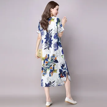 Bavlnená posteľná bielizeň plus veľkosť vintage kvetinový ženy príležitostné voľné dlhé letné šaty elegantné oblečenie 2021 dámske šaty sundres