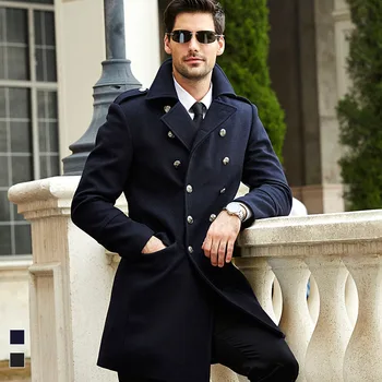 2019 Móda Plus Veľkosť Podniku Bežné Vlny Kabát Mužov Outwear Casaco Masculino Nové Pánske Dlhé Vlny Pea Coat Zimné Dizajnér