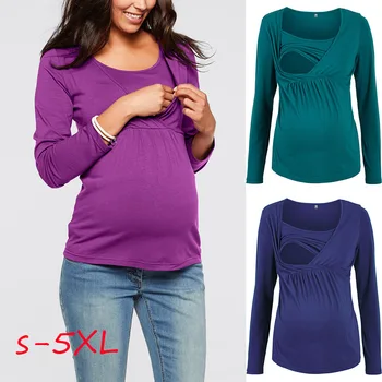 Tehotenstvo, Dojčenie Topy Jeseň Materskej Blúzka Tehotné Ženy Bežné Dlhý Rukáv Ošetrovateľskej Tričko Veľkosť S/M/L/XL/2XL/5XL