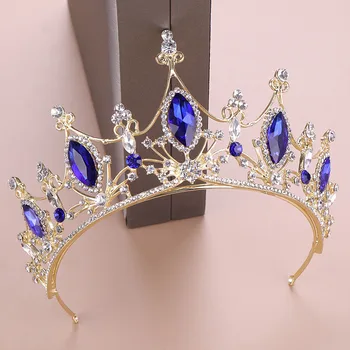 FORSEVEN Retro Barokový Modrá Farba Crystal Princess Sprievod Diadem Tiaras Korún Ženy, Svadobné Nevesty Noiva Svadobné Vlasy, Šperky