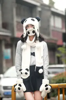 Karikatúra Roztomilý Zvierat Panda Earmuff Načechraný Plyšové Klobúk Spp Zimné Vybavené Teplý Mäkký Klobúk, Šál Rukavice, Masku Na Tvár Oblek