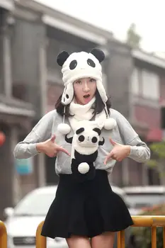 Karikatúra Roztomilý Zvierat Panda Earmuff Načechraný Plyšové Klobúk Spp Zimné Vybavené Teplý Mäkký Klobúk, Šál Rukavice, Masku Na Tvár Oblek
