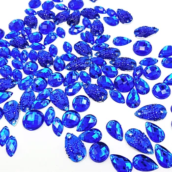 MIX Royal Blue 350pcs Kolo Drop Navette Šiť na Flatback Oblečenie Diel Dekor Kamienkami Kryštály, Kamene Šitie Na Svadbu