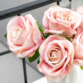5 ks NOVÉ Umelé Kvety Ruže Krásne Červené Hodvábne Svadobné Kytice DIY Dekor Falošné Kvet Pobočky na Domácej Party Stôl Dekorácie