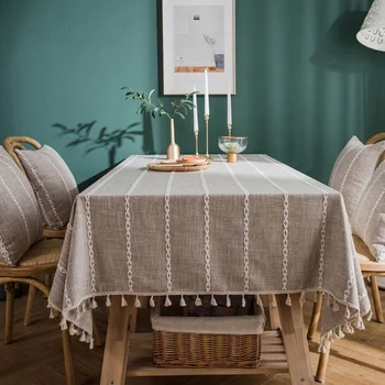 Pastorálna dekoratívne obrusy s strapec vyšívané obdĺžnikový šedá/káva obrus svadobné party záhradný stôl kryt