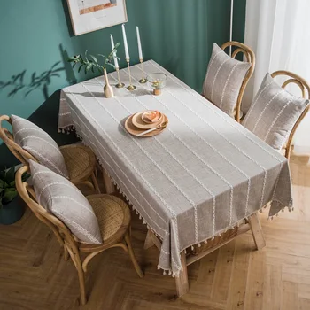 Pastorálna dekoratívne obrusy s strapec vyšívané obdĺžnikový šedá/káva obrus svadobné party záhradný stôl kryt