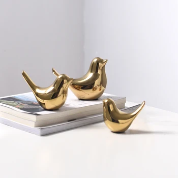 Sada 3 Keramické Zlatých Vtákov Figúrky Moderné Dekoratívne Zvierat Ozdoby Domov Stôl Dekorácie, Doplnky