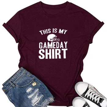 Toto je môj Gameday Tričko List Vytlačiť T-Shirt Ženy O-Krku Krátky Rukáv T Shirt Bežné Tshirts Top ročník Tees