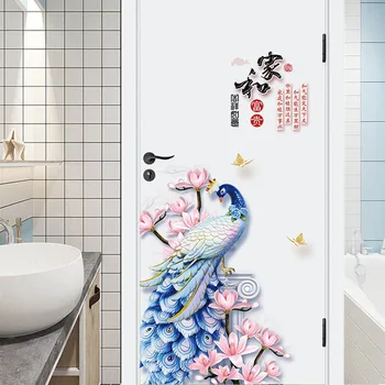 Čínsky Štýl, Farebný Páv Wall Art Nástenné Samolepky Maľovanie Domova Vymeniteľné Vinylové Nálepky Obývacia Izba Sklenené Dekorácie