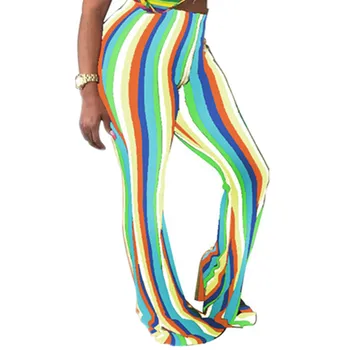 2018 Obličkového nohavice Rainbow Pruhované Tlač office Módne Letné Boho České Ženy Lady OL Pláži Bežné Široké nohavice Legíny