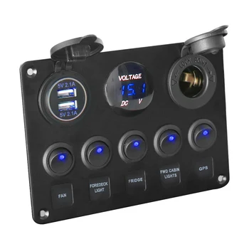 LEEPEE 5 Gang 12V Nepremokavé Intergrated Prepnúť Panel Digitálny Voltmeter Dual USB Port Pre Auto Morských LED Rocker Príslušenstvo