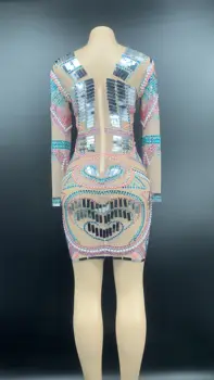 Multi-farebné Kamienky Pearl Sequin Transparentné Šaty Dlhé Rukávy Narodeniny Osláviť Oblečenie Žien, Tanečné Šaty YOUDU