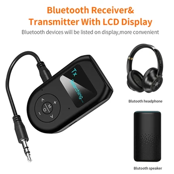 LCD Displej Bluetooth 5.0 Audio Vysielač, Prijímač, 3.5 mm AUX Stereo S Mic Handfrees Volanie Bezdrôtový Adaptér TV Dongle AUTO