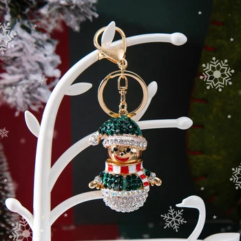 Snehuliak Prívesok Keychain Lesklé Ruže Červenej, Zelenej Drahokamu Crystal Keyring Reťaz Vianočné Šperky Deti Darček, Vianočné Dekorácie