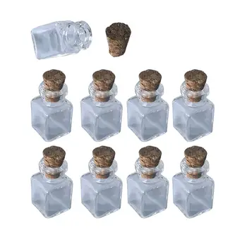 100 ks 1 ml Mini Square fľaše, Sklenené Fľaše S Korkami DIY Okrúhly tvar Štvorec Mini Umenie Poháre Darčeky Ampulky Roztomilý Prívesky Fľaše