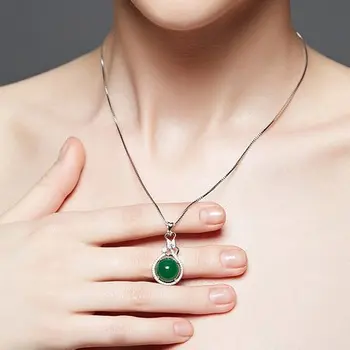 Prírodné Zelené Hetian Jade Prívesok 925 Strieborný Náhrdelník Čínske Suveníry Amulet Módne Kúzlo Šperky, Darčeky pre Ženy, Jej