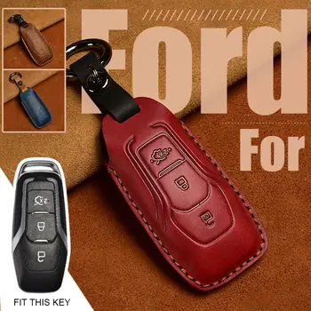 Kožené 3 Tlačidlá Smart Key Prípade Kryt Plášťa Držiak Pre Ford Mondeo-2018 Okraji F-150 Explorer Ranger Fusion Focus Býk