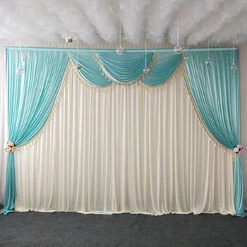 Luxusné ice hodvábny šifón textílie svadobné fáze pozadie koristi s strapce prikryť opony pre svadobné party narodeniny dekorácie