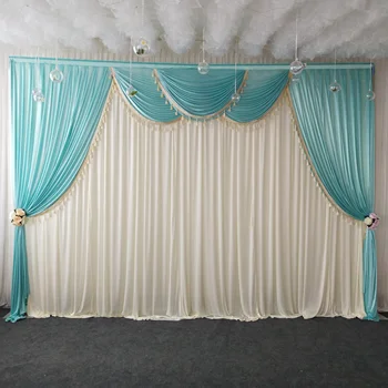 Luxusné ice hodvábny šifón textílie svadobné fáze pozadie koristi s strapce prikryť opony pre svadobné party narodeniny dekorácie