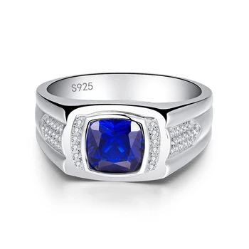 BONLAVIE Classic Blue Sapphire snubný Prsteň Pre Mužov Skutočné 925 Sterling Silver Natual Kamenné Kruhy Hombre Suena S Darčekovej krabičke