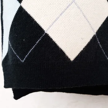 ženy 2020 módne geometrické rhombic pletený sveter vesta V krku bez rukávov anglicko štýl ženy vesta elegantné topy