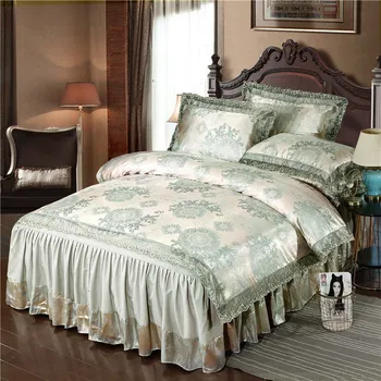 Elegantné posteľná bielizeň nastaviť štítky na Jacquardove posteľ sukne nastaviť perinu 4pcs/sada posteľnej bielizne, luxusné obliečky fialová Čipky posteľ nastaviť zlatá posteľ sukne