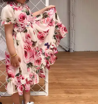 Dievča Princezná Šaty Šifón 3D Rose Lístkového Rukáv Dieťa Batoľa Letné Kvetina Tylu Vestido Strany Svadobný Sprievod Detské Oblečenie