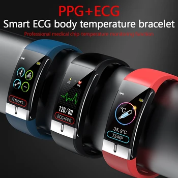 E66 Smart Hodinky Fitness Tracker Náramok Telesnej Teploty EKG Inteligentný Náramok Srdcového tepu Smart Hodinky pre Ovládanie Hudby Šport
