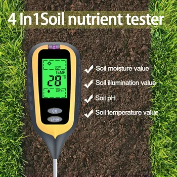 Profesionálne 4 V 1 Digitálny PH Meter Vlhkosti Pôdy Monitorovanie Teploty Slnečnému žiareniu Tester Pre Záhradníctvo