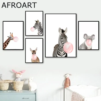 Karikatúra, Zebra, Žirafa Kôň Balón Nordic Plagáty A Tlačí Na Steny Umelecké Plátno Maľby Zvierat Obrazov Na Stenu Detské Detská Izba Decor