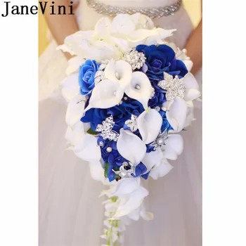 JaneVini 2019 Vodopád Svadobné Kvetinové Kytice, s Krištáľovo Biela Kala Lily Pearl Korálkové Umelé Svadobné Kytice flor novio