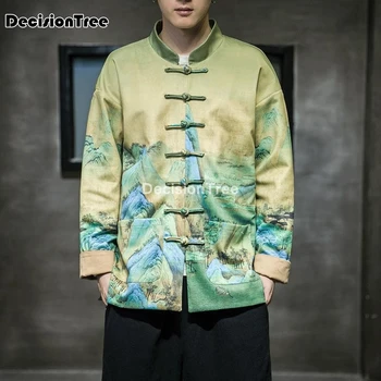 2021 tradičný čínsky štýl, výšivky voľné blúzky, fanfu oblečenie mužov vintage príchuť vyhovovali orientálna t shirt kung fu tee topy