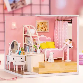 Diy Drevený domček pre bábiky Dom Podkroví Série Candyman Princezná Dom Tvorivé Ruky-zmontované Narodeninám