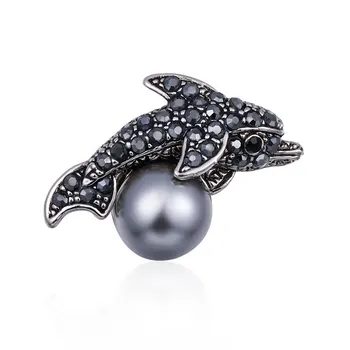 Roztomilý Crystal Dolphin Brošňa Kolíky Zvierat Brošňa pre Ženy Pearl Drahokamu Ryby Broche Módne Šperky Príslušenstvo Punk Dary