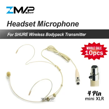 10pcs Profesionálne 4pin XLR TA4F Headset Headworn Cardioid Kondenzátorových Mikrofónov Pre Shure Bezdrôtový Bodypack Vysielač vstup