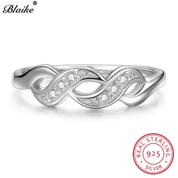 Blaike 925 Sterling Silver Infinity Prstene Pre Ženy Biely Zirkón Kameň Minimalistický Snubný Prsteň Vlna Kríž Tenký Krúžok Jemné Šperky